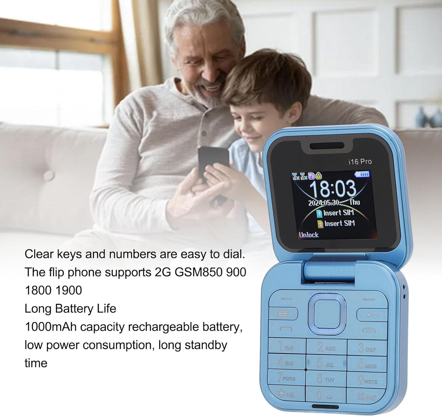 i16 Pro Mini Flip Mobile (هاتف i16 برو الصغير القابل للطي)